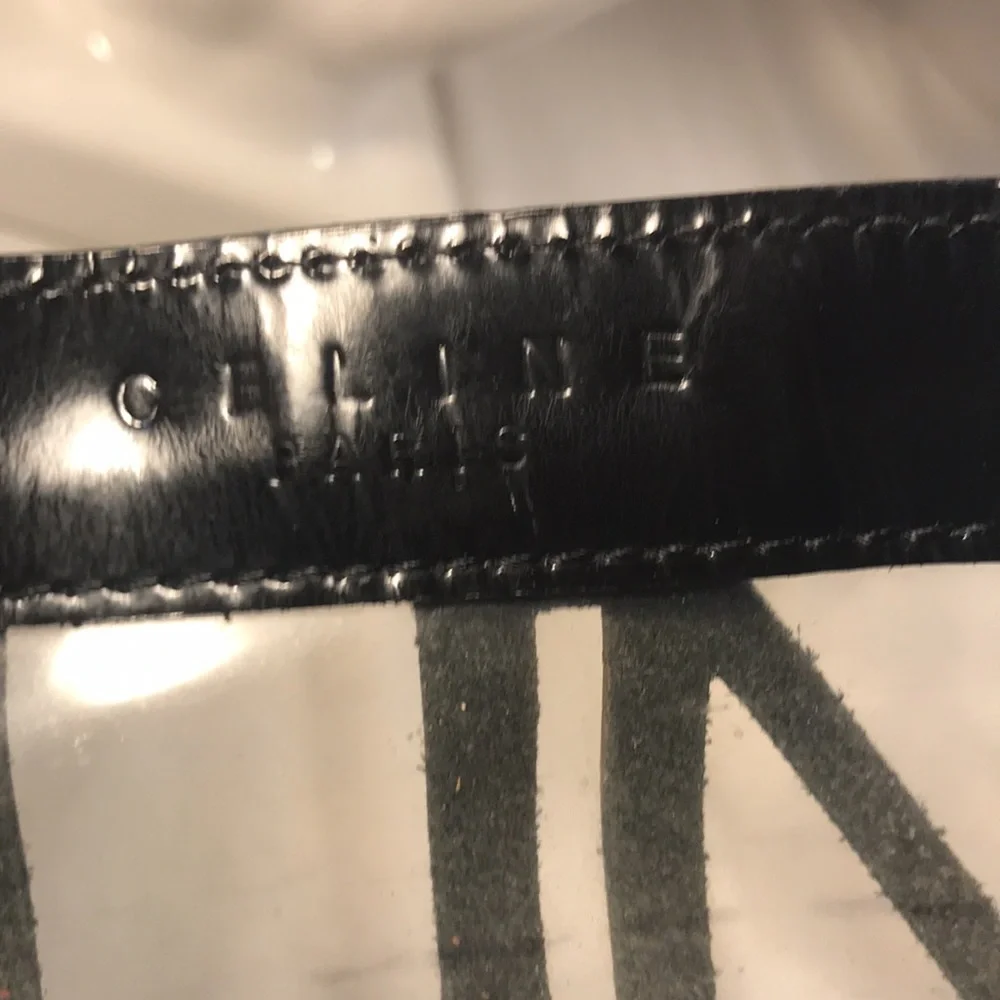 Vintage Celine Translucent Black Patent Leather Laser Cut Out Logo Shoulder Bag